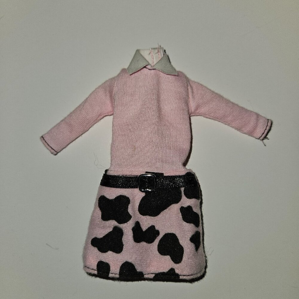 VTG Barbie Spot Scene Pink Black Dalmatian Print Dress READ